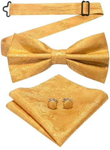 JEMYGINS Herren Fliege mit Cashewblütendesign Retro-Design mit Manschettenknöpfen und Einstecktuch,Römischer Feiertags-Mojito mit gelber Mango