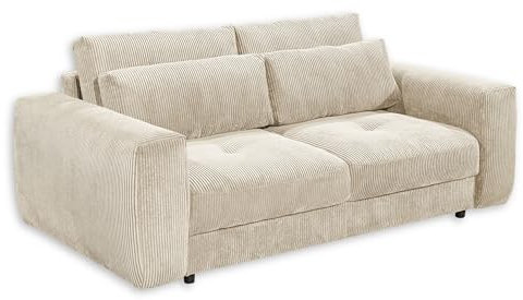 BARURA Big Sofa in Cord-Optik, Cream - Bequeme Wohnzimmer Couch - 214 x 90 (74) х 112 cm (B/H/T)