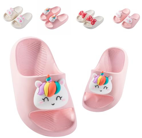 Badelatschen Kinder Flache Sommer Hausschuhe Jungen Mädchen Dusch Badeschuhe Strand Pantoletten Slippers Eltern-Kind Sandalen Leicht Anti-rutsch Badeschlappen Katze Rosa 26-27 (Etikettengröße 170mm)