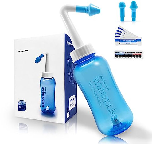 Juego de ducha nasal Anzorhal para adultos, 300 ml, con 60 bolsas, ducha nasal, sal y termómetro, adhesivo para lavado nasal, ducha nasal para niños Neti Pot