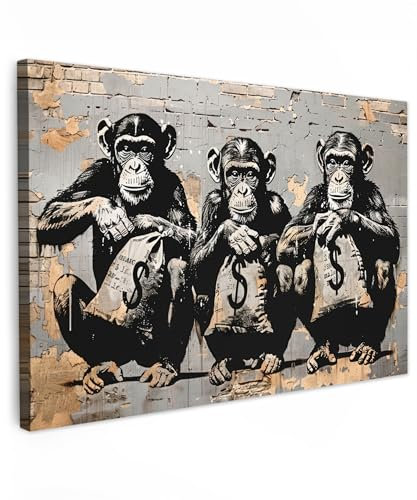 MuchoWow© Impression sur Toile Peinture 60x40 cm Tableau Mural Decoration Salon Reproductions de Tableaux Murale Moderne Street art - Singes - Animaux - Vintage