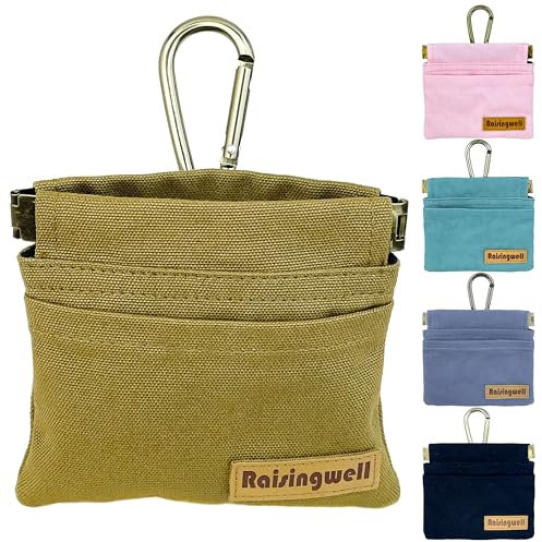 Raisingwell Leckerlitasche für Hunde, Futterbeutel zum Gassigehen, Robuster Baumwollstoff mit Karabiner und Selbstschließender Öffnung, Ideal für Reisen und Outdoor-Aktivitäten (Braun)