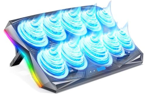 10 Ventole Di Raffreddamento Silenziose Pad Di Raffreddamento Portatile Gaming Laptop Cooler Per Computer Portatili Da 15,6-17,3 Pollici, Supporto a 7 Altezza, Luci Led e Schermo Lcd, 2 Porte USB