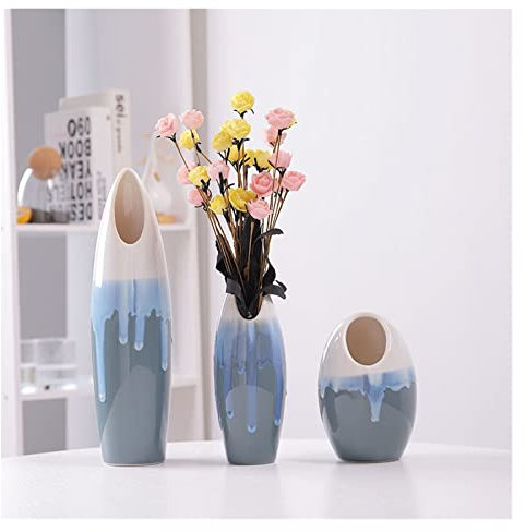 Vase, 3 Stück, Blauer Farbverlauf, Keramikvase, Ornamente, Hydrokultur-Blumentopf, kreative Heimdekoration, Vase, Blume Nicht im Lieferumfang enthalten, dekorative Vase (B3 Stück)