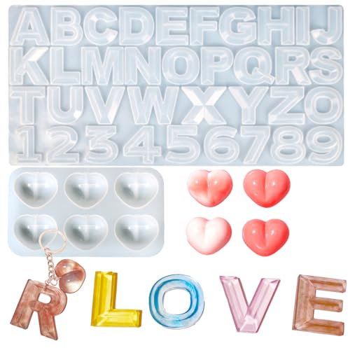 WYAHYQ 2Stück Epoxidharz Form Buchstaben Alphabet Silikonform Epoxidharz Set Anfänger Schlüsselanhänger