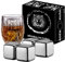 Whisky Steine – 4 große 64 cm³ wiederverwendbare Edelstahl Metall Eiswürfel Getränke kühl Whisky steine für Rotwein, Bier, Scotch, Wodka-Getränke – Geschenkset für Männer – Silbrig