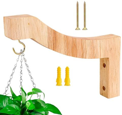 Gwtdtoad Gancio per piante in legno montato, ganci per piante da parete - Appendiabiti da interno in legno massello - Robusto gancio per piante e appendiabiti per piante per la decorazione della casa