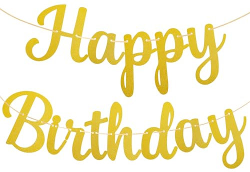 Ymapinc Gold Happy Birthday Banner No DIY Glitter Cursive Sign for Backdrop Gold Happy Birthday Sign for Women Men Party Decorations Supplies