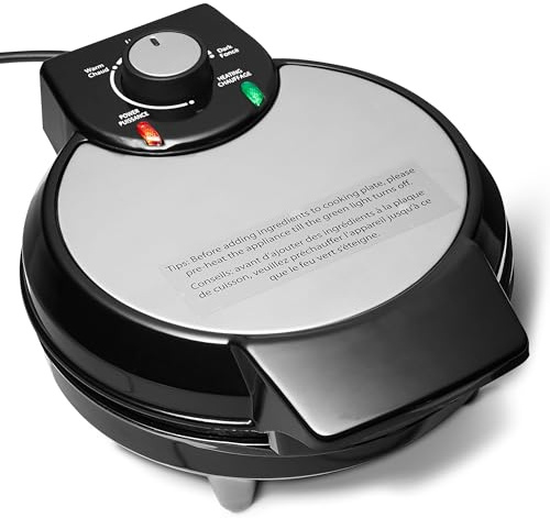 Amazon Basics Belgisches Waffeleisen mit runder 20cm Keramik-Antihaftplatte, Bräunungsregler, Schwarz