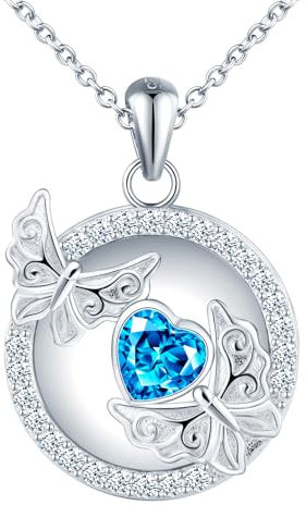 Medaillon zum Öffnen für Bilder Halskette Damen Silber 925 mit Kristalle:Herz Schmetterling Foto Kette-Skelett Personalisierter Liebe Amulett Schmuck-Geschenk für Frauen Mama Freundin Mädchen Blau