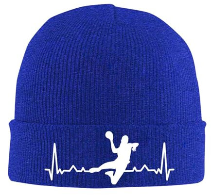 Oudrspo Blaue Handball-Herzschlag-Skimütze aus Strick, Klassische warme Wintermütze für Damen und Herren