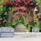 Papier Peint Panoramique 400 x 280 cm Mural Décoration Jardin de fleurs pittoresque thème convient à la chambre à coucher à la chambre d'enfants, au salon à la cuisine Mural Vert