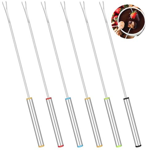 BOHUIZ 6 Stück Edelstahl Fonduegabeln, 24 cm Spieße Fondue Gabel mit Hitzebeständigem Griff Fondue Spieße für Käse, Schokolade, Obst, Gemüse, Marshmallows, Fleisch