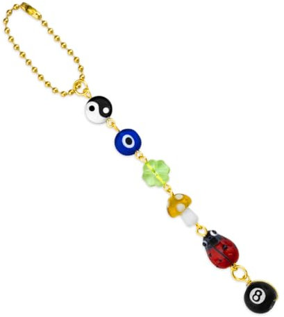 Glücksbringer zum Aufhängen, Auto-Dekoration, Rückspiegel-Zubehör, Yin-Yang-Symbol, 8 Kugeln, Pilzauge, Anhänger für Auto-Dekoration und Tasche, Charm-Zubehör