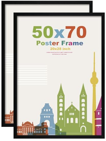 Egofine Bilderrahmen 50 x 70 cm, Holzrahmen mit Acrylglas, MDF-Rahmen 2er-Set, Zertifikatsrahmen für Tisch- und Wandmontage,Schwarz