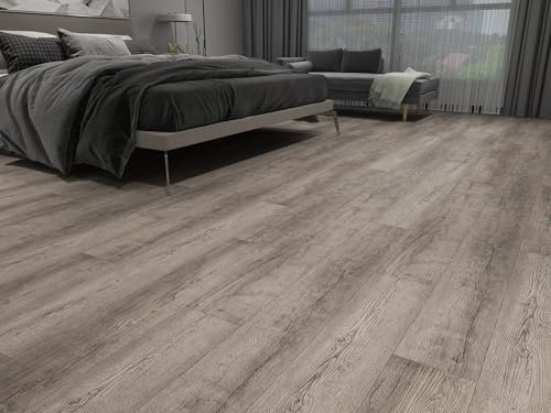 Built Right SPC Vinyl Click Lock Flooring – Rustic Grey Oak Wood Effect Planks, 6.5mm Thick, Easy DIY Interlocking Installation, Luxury Vinyl Flooring for Bathroom, Kitchen, Bedroom – 1.79m² Pack