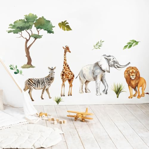 Runtoo Safari-Wandaufkleber für Kinderzimmer, Tiere, Baum, Elefant, Giraffe, Wandaufkleber, Baby, Kinderzimmer, Wohnzimmer, Wanddekoration