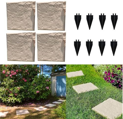 Dalles de pas japonais résistantes aux intempéries for allées, pavés en résine durable de 40 cm avec piquets, à enfoncer dans le sol for allées, pelouses et jardins.