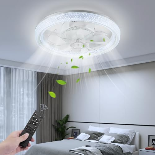 Worshow 48CM Ceiling Fans with Lights and Remote, 42W 3000K-6500K Dimmable LED Ceiling Light, 7 Blades,6 Wind Speeds,Reversible, Modern Smart-Lamp for Bedroom/Kids Room/Living Room/Dining Room/Kitchen