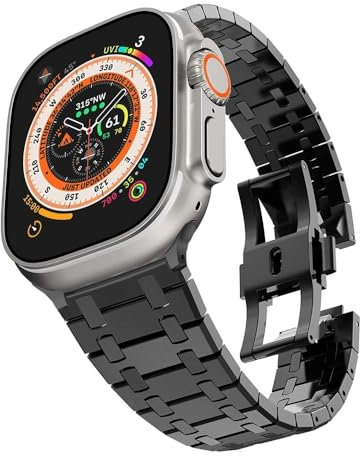 Pulsera de metal de eslabones para Apple Watch Ultra 2 Series 9 8 7 Correa de acero inoxidable para iWatch SE 6 5 4 3 2 1 Correa de reloj(Black,49mm)