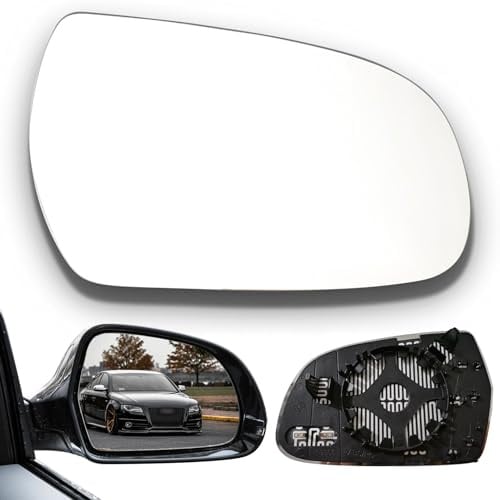Spiegelglas Rechts Beheizbar Kompatibel mit Audi A4 B8 A3 A5 | Außenspiegel Rechts Fahrerseite Ersatzspiegelglas Heizbar Asphärisch mit Trägerplatte