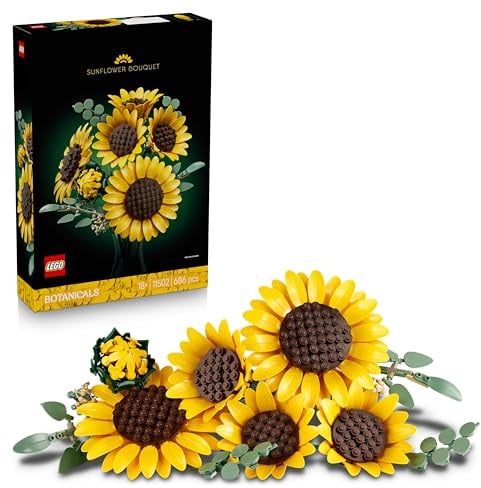 LEGO Botanicals Bouquet di Girasoli - Set di Fiori Artificiali per Adulti - Girasoli Finti e Steli di Eucalipto per Decorare il Soggiorno o la Camera da Letto - Idea Regalo Fai da Te per Donne - 11502
