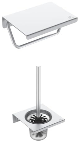 Ensemble Porte-Rouleau de Papier Toilette Ideal Standard BD592SI Alu+ + Ensemble Brosse de Toilette BD593SI Alu+, Argent