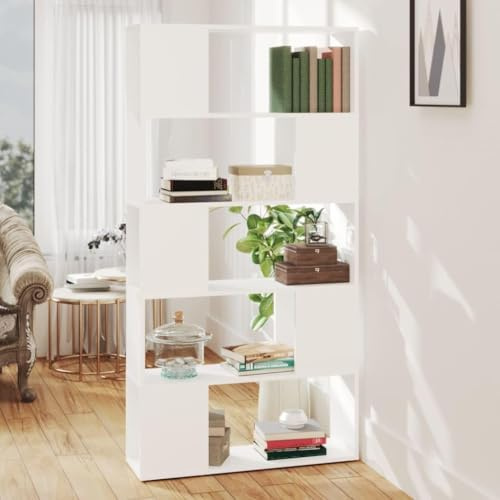 Frdhee Stufenregal,Bücherregal Raumteiler Weiß 80x24x155 cm Aktenregal Holzwerkstoff Bücherschrank,Ordnungssystem für Deko,Fotos,Pflanzen,Büro,Wohnzimmer,Schlafzimmer