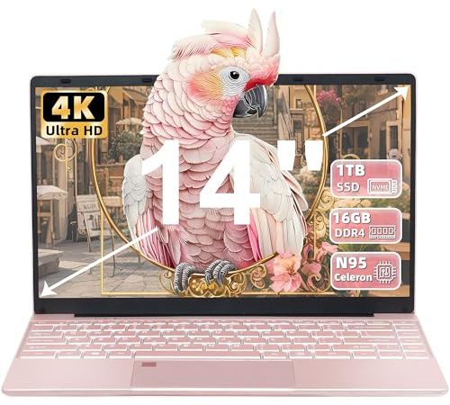 14'' 4K UHD IPS Display (3840x2160) N95 Laptop, 16GB DDR4 RAM, 1TB NVMe SSD | Processor up to 3.4GHz, Fingerprint Unlock, Backlit KB, Lightweight and portable Business Notebook computer for Study Work