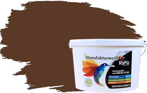 RyFo Colors Bunte Wandfarbe Manufakturweiß Nussbraun 10l - weitere Grau Farbtöne und Größen erhältlich, Deckkraft Klasse 1, Nassabrieb Klasse 1