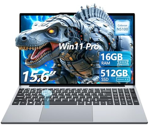 15.6 inch Laptop, 16GB DDR4 RAM 512GB SSD Celeron N5100 CPU Laptops, Notebook with Fingerprint Unlock, Backlit Keyboard, USB 3.0*2, WiFi 5, Mini HDMI Supports TF Expansion 64GB Laptop Computer