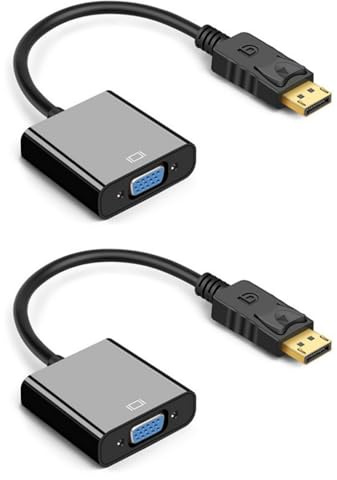 Lot de 2 câbles adaptateurs DisplayPort vers VGA 1080p plaqués or pour ordinateurs portables et moniteurs de bureau