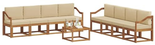 vidaXL Outdoor-Sofagarnitur 9 pcs Natur und Beige Massivholz Akazie, Akazienholz Garten Sofa Set, modernes Outdoor Lounge, stylische Terrassenmöbel, Bequeme Sitzgelegenheit für Treffen
