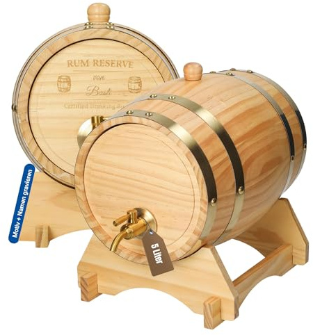 Personalisiertes Whiskey Holzfass 5L - Weinfass mit Zapfhahn, Beutel & Bock | Zapfhahn, Bock, Beutel, dekorativ, Whisky, Wein, Schnaps, Bar, Dekoration, 5 Liter, Holz, Dekoration, rustikal, Lagerung