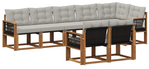 vidaXL Outdoor-Sofagarnitur mit Kissen 8 pcs Natürlich und Hellgrau, Garten Loungemöbel, modernes Ecksofa, robust Sitzgruppe, Terrassenmöbel für Komfort