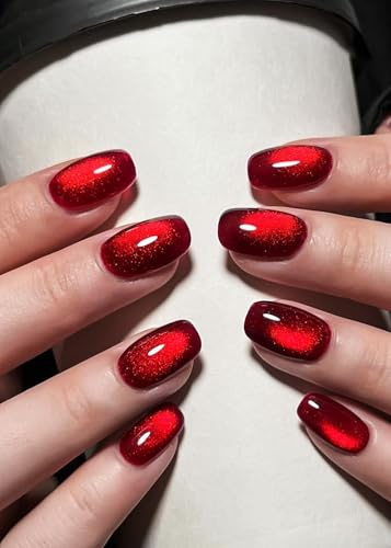 UV Nagelfolie, 20pcs Roter Katzenaugen Nagelfolien Selbstklebend, No UV Nagellampe Needed, Semi Cured Gel Nagelsticker zum aufkleben für Nagel DIY