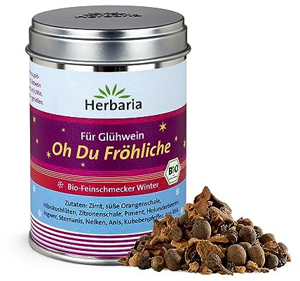 Herbaria Oh Du Fröhliche bio 70g M-Dose – Bio-Gewürzmischung für Glühwein, Punsch, Feuerzangenbowle und winterlichen Teegenuss – mit erlesenen Zutaten - in nachhaltiger Aromaschutz-Dose