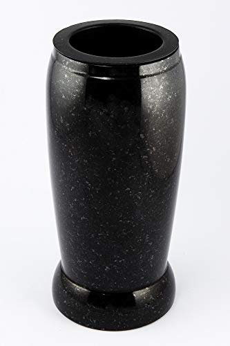 Afterglow Élégant vase funéraire en granit véritable, suédois noir, hauteur : 20 cm, diamètre : 10 cm, résistant aux intempéries et au gel, avec insert en plastique