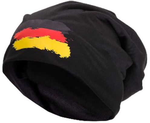 style3 Fan Slouch Beanie mit Nationalfarben verschiedener Länder Mütze aus weichem Jersey Unisex EM WM Olympia Veranstaltungen, Farbe:Deutschland Popart