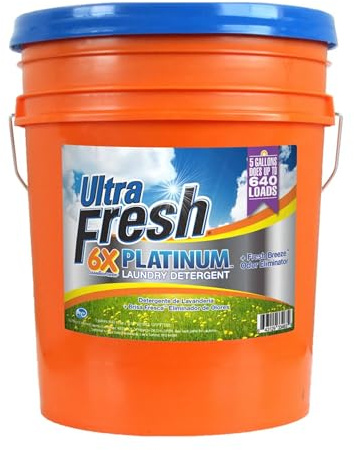 Ultra Fresh 5 Gallon Liquid Laundry Detergent Washing Soap for All Machine Types, 6X Platinum, Up to 640 Loads, Fresh Breeze