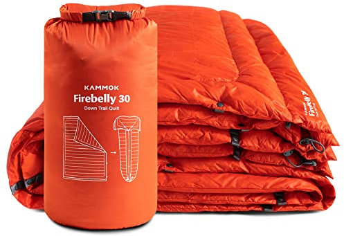 KAMMOK Firebelly Daunendecke, wasserabweisend, langlebig, kompakt und verstaubar, Campingdecke für drinnen und draußen, 223,5 x 137,2 cm, Ember Orange