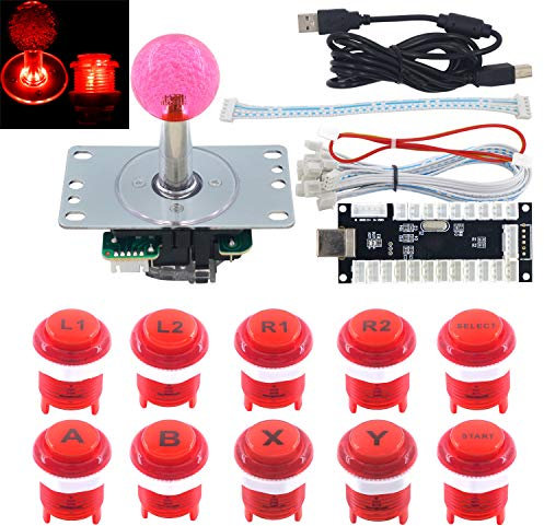 SJ@JX Arcade Game LED DIY Kit Mechanische Tastatur Schalter Arcade LED Knopf LED Joystick Controller Zero Delay USB Encoder für PC MAME Retropie Jamma rot