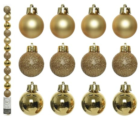 Set of 14 - Mini Matt/Shiny/Glitter Christmas Tree Baubles Mix in Tube - 3cm (Light Gold)