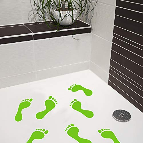AnTina TAPES® Antirutsch Aufkleber Dusche Pads (8X Fußabdruck grün) | barfußfreundlich, für Dusche & Badewanne, pflegeleicht, wieder entfernbar, geprüfter Rutschschutz, inkl. Reinigungstuch