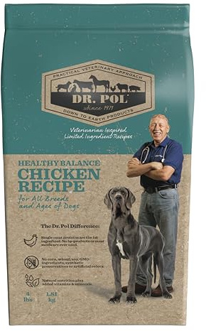 Dr. Pol Limited Ingredient Chicken Dog Food - Natural Healthy Balance Kibble, Single Meat Source, Vet Formulated for Allergies and Sensitive Stomachs, Made in USA, Chicken 4lb Bag