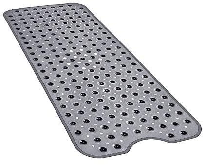 YINENN Bath and Shower Safety Mats 40x16 inch, Non Slip with Suction Cups for Bathroom Stall and Tub Floor, Extra Large and Machine Washable, Drain Holes Keep Bathtub Clean, Clear Light Black