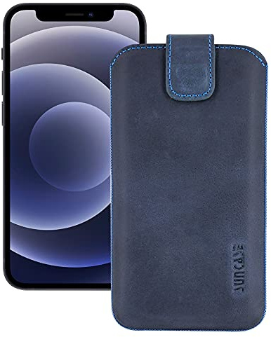 Suncase Etui Tasche kompatibel mit Apple iPhone 12 mini (5.4) mit ZUSÄTZLICHER Hülle/Schale/Bumper/Silikon *Lasche mit Rückzugfunktion* Handytasche Ledertasche Schutzhülle Case in Pebble-Blue