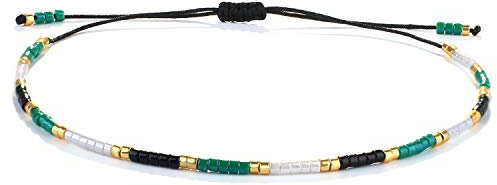KELITCH Bracelets De Perles Miyuki Nouveaux Bracelets D'amitié Tissés Bohème Bracelets Pour Femmes (Vert Noir 08A)