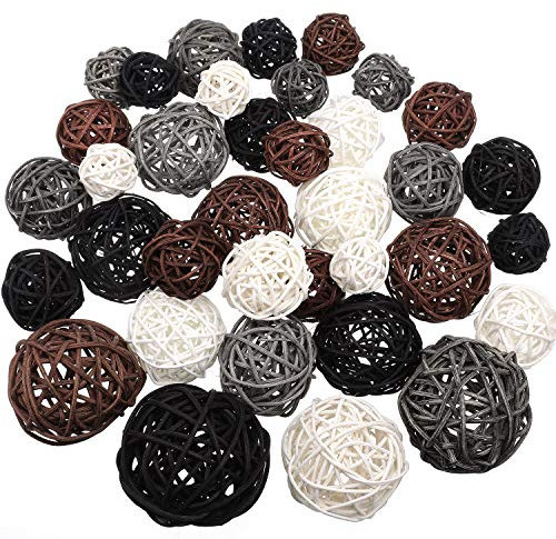 Patelai Rattan-Kugeln aus Weidengeflecht, dekorative Kugeln für Vasen, Tafelaufsatz, Schalen, Kugelfüller für Heimdekoration, 4 Größen (weiß, dunkelgrau, braun, schwarz), 36 Stück