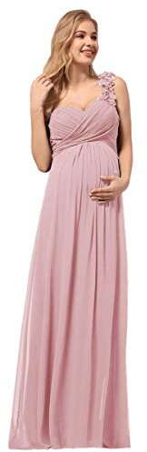 Ever-Pretty Enceinte Robe de Soirée Seule Épaule Femme Longue Plissée en Maternité en Mousseline Une Bretelle Fleurs Rose Clair 38
